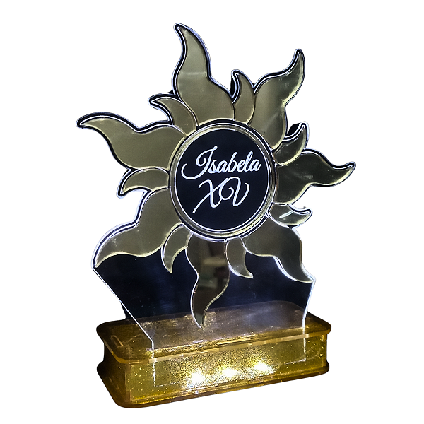 Topo de Bolo LED Rapunzel - Sol Enrolados em Acrílico Espelhado