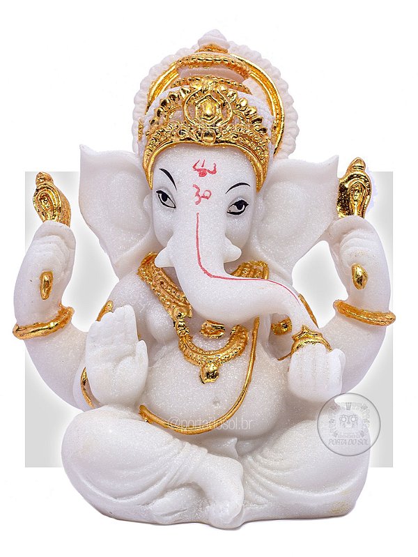 Ganesha em Marmorite Branco e Dourado