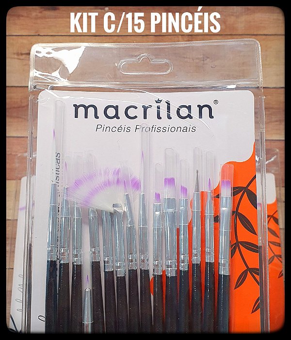 Kit com 15 Pincéis - Formatos Variados - Macrilan