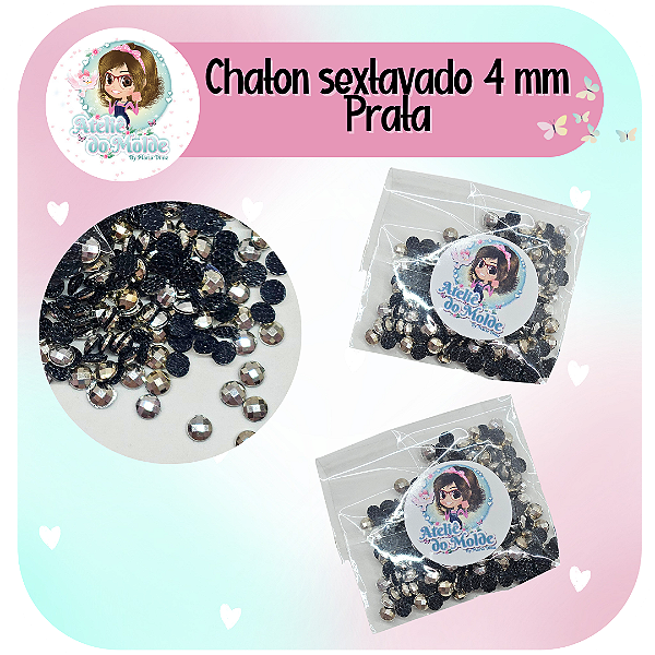 Chaton Sextavado - 4mm - Prata
