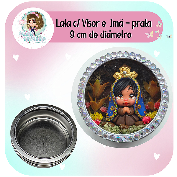 Lata com Visor e Imã - Prata - 9cm de diâmetro