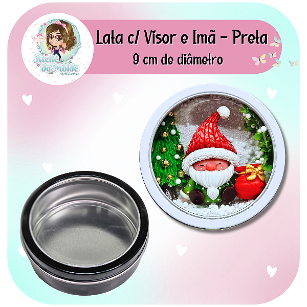 Lata com Visor e Imã - Preta - 9cm de diâmentro