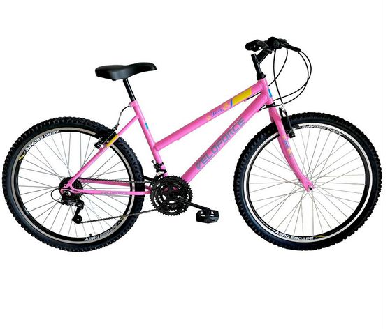 BICICLETA ARO 26" 21V LADY AÇO ROSA/AMARELO