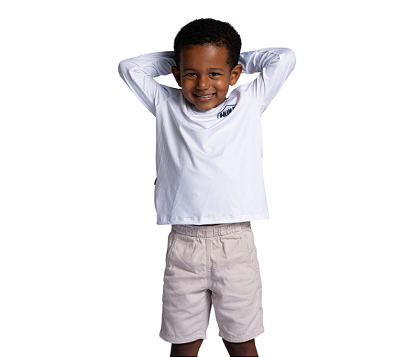 Camisa Infantil Huka UV 50+ Unissex Manga Longa Branca Tam4