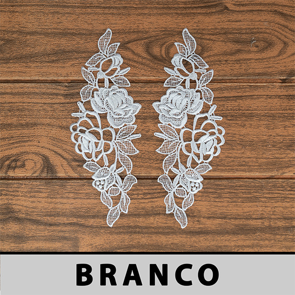 6 Pares Aplicação Guipir Branca CH-3087 (8,5cm - 24,0cm)