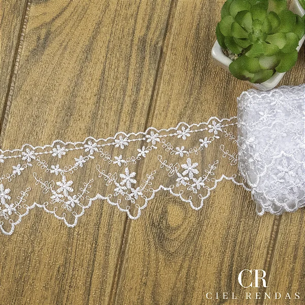 Tule Bordado Branco CH-2390 (7,5cm - 12,8m)