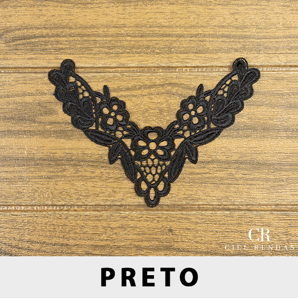 Aplicação Guipir Preto MH-1638/C (18,0cm - 12,0 cm)(6 peças)