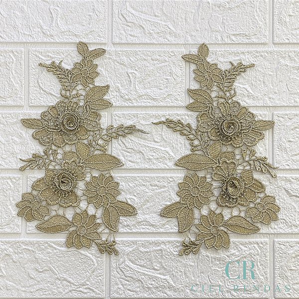 3 Pares da Aplicação Guipir 3D Ouro Velho CH-2127/M (15,0cm - 26,0cm)