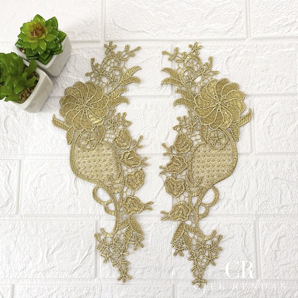 Aplicação Guipir Ouro Velho CH-2140/M (12,5cm - 32,0 cm)(3 pares)
