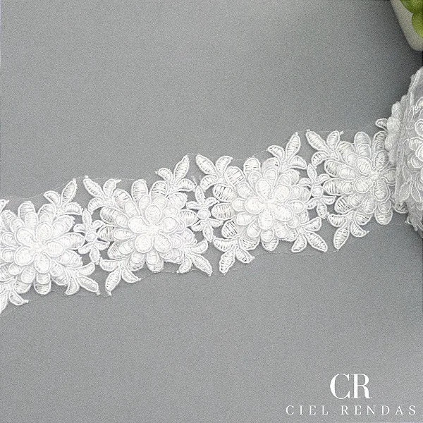Tule Bordado Branco 3D CH-1452 (5,5cm - 9,0m)
