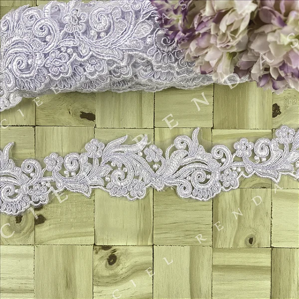 Tule Bordado Branco CH-2008/S (6,0cm - 9,14m)