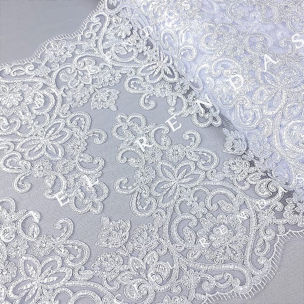 Tule Bordado Branco Duplo CH-1477S (36,0cm - 9,14m)
