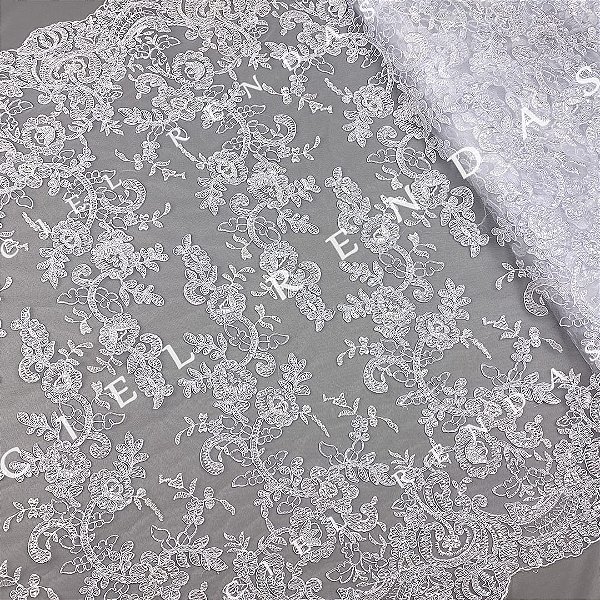 Tule Bordado Branco Duplo CH-1479S (67,0cm - 9,14m)