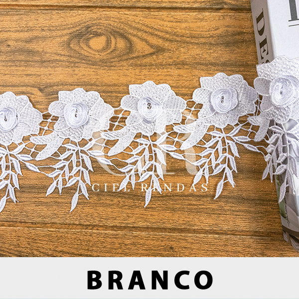 Renda Guipir 3D Branca JT-3429 (13,0cm - 13,70m)