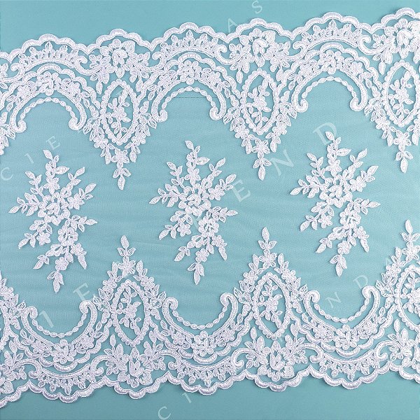 Tule Bordado Branco com Sutache CH-1882 (42,0cm - 9,0m)