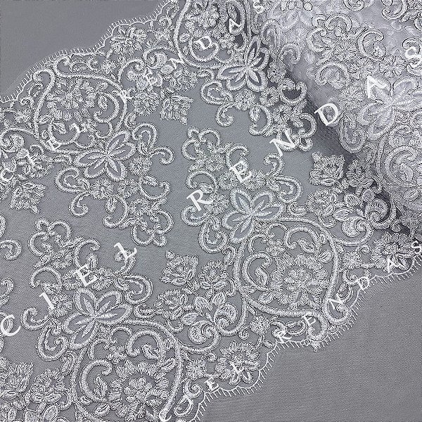 Tule Bordado Prata CH-1477/D (36,0cm - 9,14m)