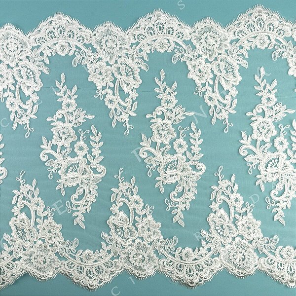 Tule Bordado Marfim Duplo CH-1873 (45,0cm - 9,0m)