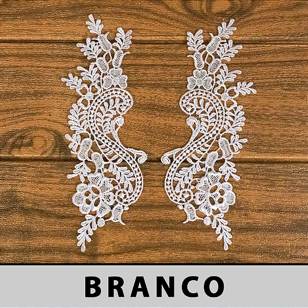 6 Pares da Aplicação Guipir Branca CH-3371 (8,0cm - 22,5cm)
