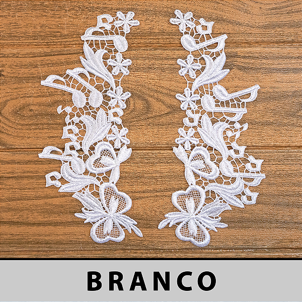 6 Pares da Aplicação Guipir Branca CH-4650 (11,5cm - 26,0cm)
