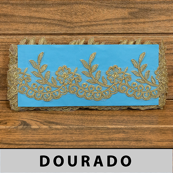 Tule Bordado Dourado CH-1975/B (7,5cm - 9,14m)