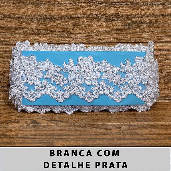 Tule Bordado Branco com Detalhes Prata CH-1989/D (8,5cm - 9,14m)