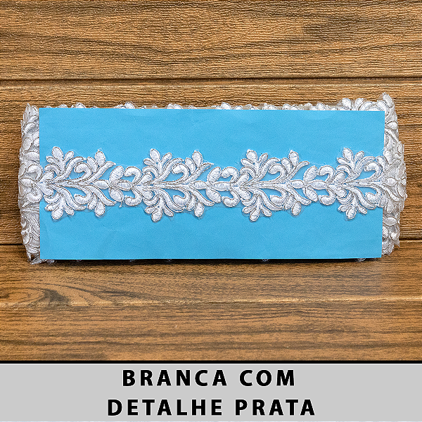 Tule Bordado Branco com Detalhes Prata CH-2010/D (4,5cm - 9,14m)