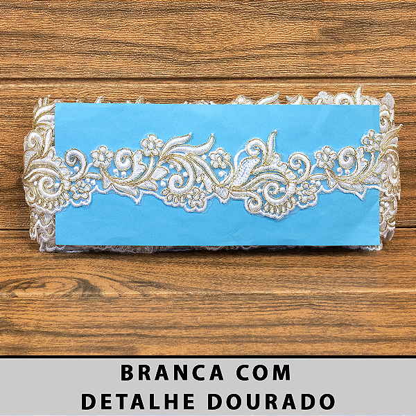 Tule Bordado Branco com Detalhes Dourado CH-2008/D (6,0cm - 9,14m)