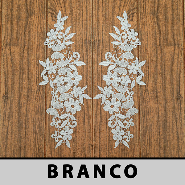 6 Pares da Aplicação Guipir Branca CH-4652 (13,5cm - 35,5cm)