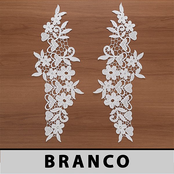 6 Pares da Aplicação Guipir Branca CH-4652 (12,5cm - 35,5cm)