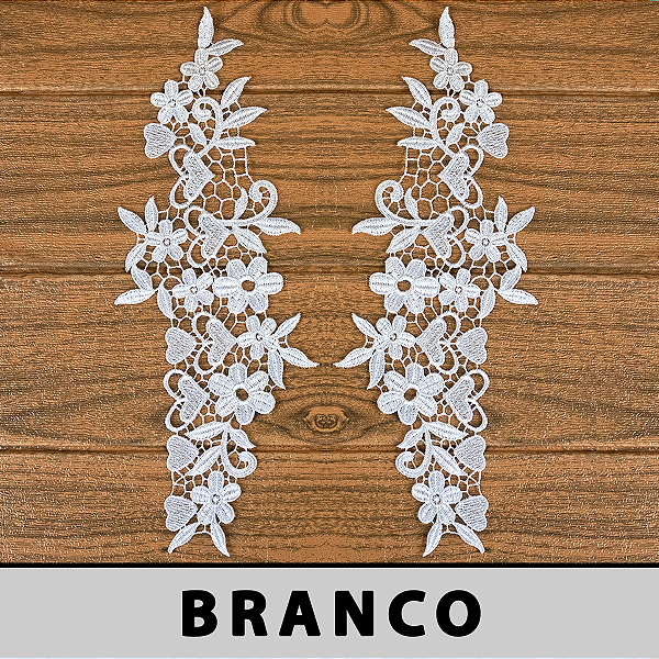 6 Pares da Aplicação Guipir Branca CH-4652 (13,5cm - 35,5cm)