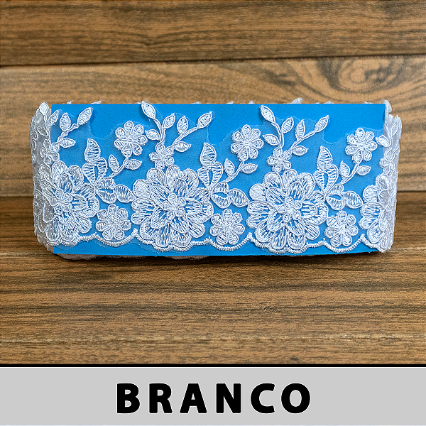 Tule Bordado Branco com Sutache CH-3217 (9,0cm - 9,14m)