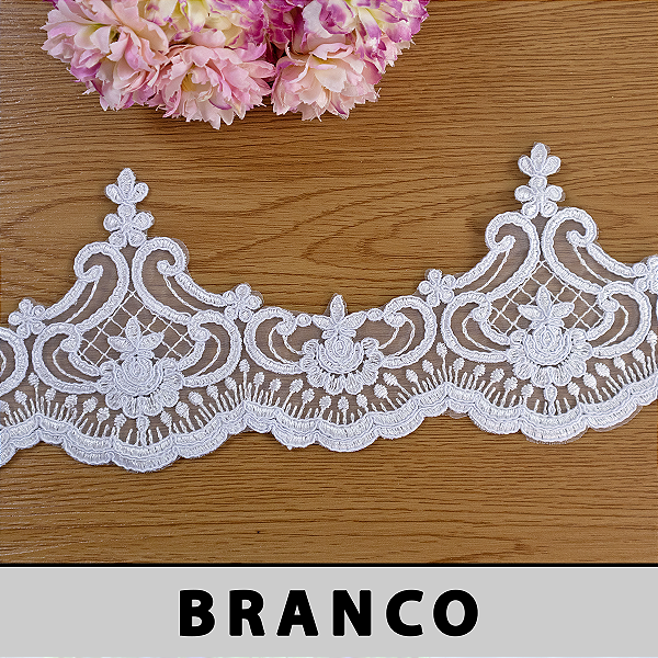 Tule Bordado Branco CH-3206 (11,5cm - 9,14m)