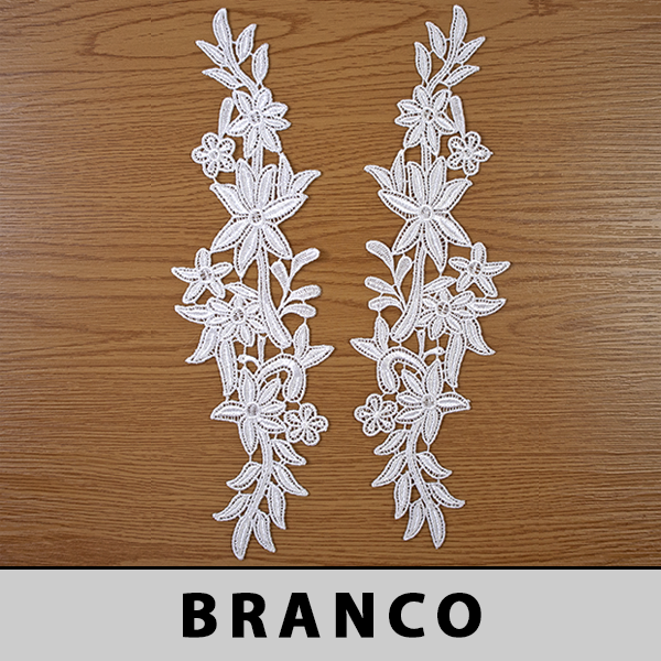 6 Pares Aplicação Guipir Branca CH-3375 (8,0cm - 29,5cm)