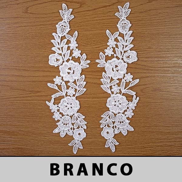 6 Pares Aplicação Guipir Branca CH-3084 (8,0cm - 28,5cm)