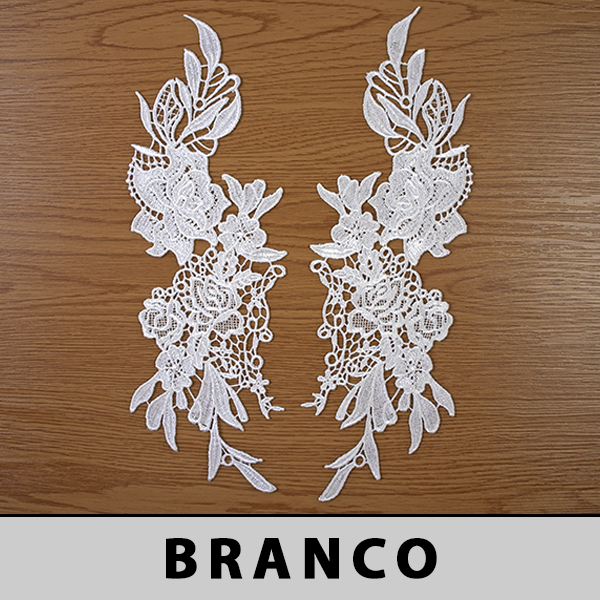 6 Pares Aplicação Guipir Branca CH-3436 (10,0cm - 31,0cm)