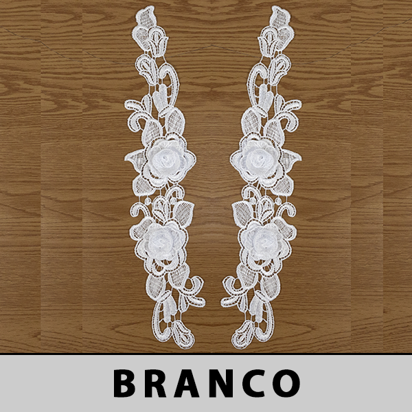 3 Pares Aplicação Guipir Branca 3D CH-2485 (8,0cm - 37,5cm)