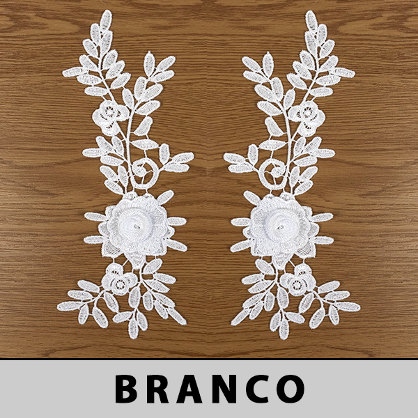 3 Pares Aplicação Guipir Branca 3D CH-2211 (9,5cm - 24,5cm)
