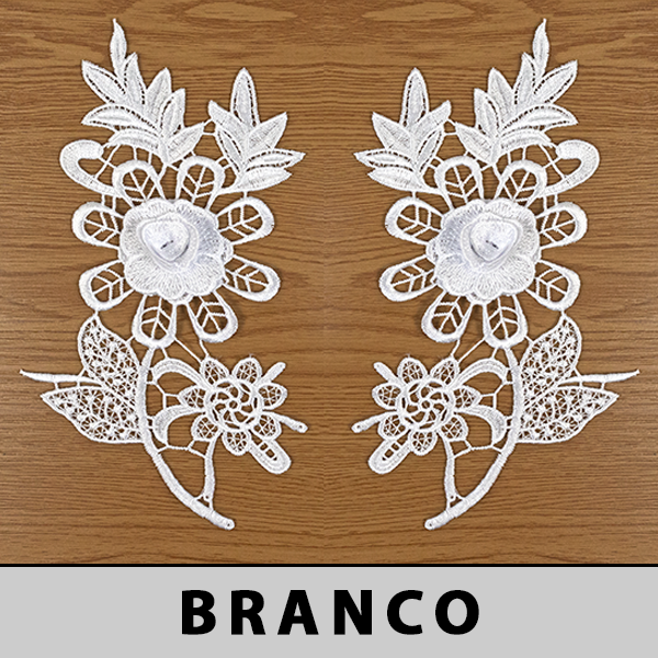 3 Pares Aplicação Guipir Branca 3D CH-2538 (13,5cm - 24,5cm)