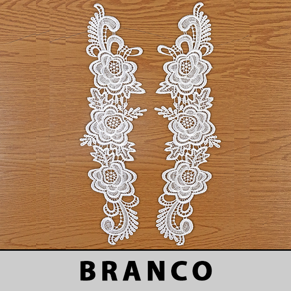 6 Pares Aplicação Guipir Branca CH-1920 (10,0cm - 37,5cm)