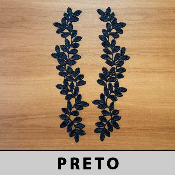 6 Pares da Aplicação Guipir Preto CH-1950/P (7,5cm - 31,5cm)