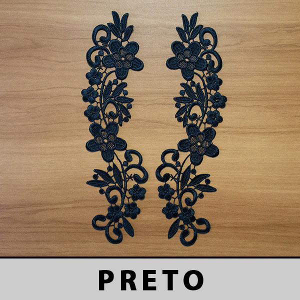 6 Pares da Aplicação Guipir Preto CH-1713/P (8,5cm - 32,5cm)
