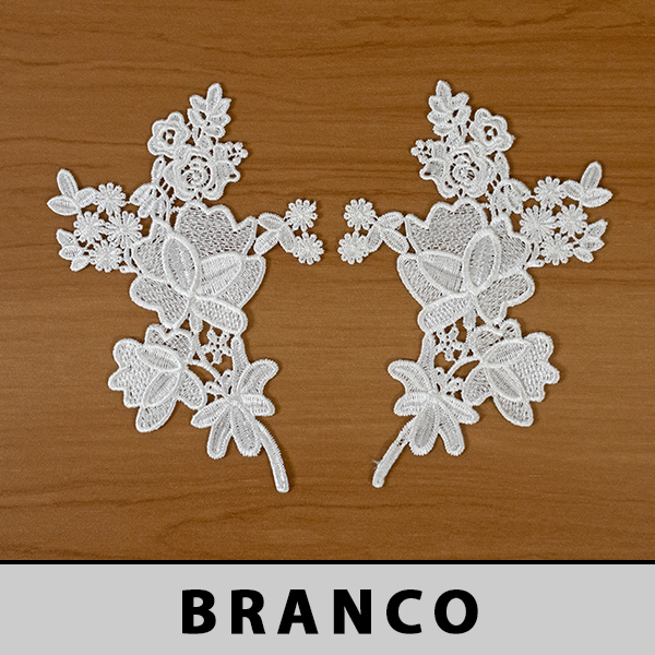6 Pares da Aplicação Guipir Branca CH-4582 (12,0cm - 19,0cm)