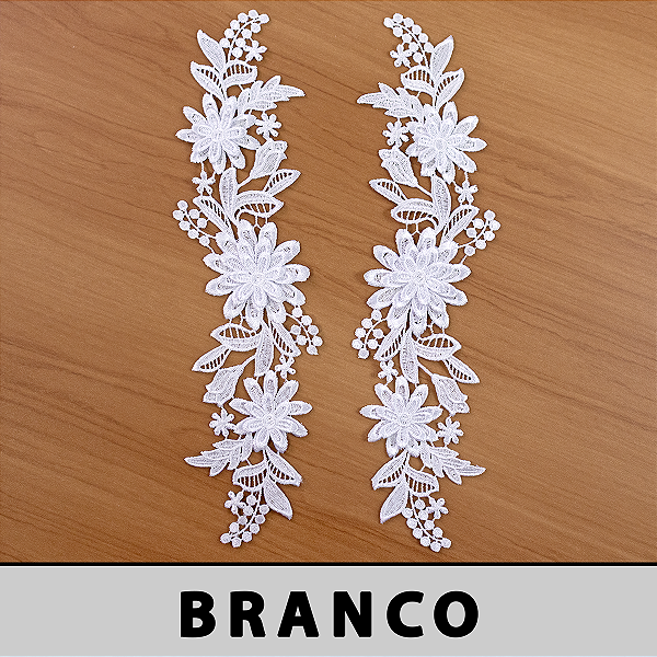 3 Pares da Aplicação Guipir Branca CH-2481 (9,5cm - 36,0cm)