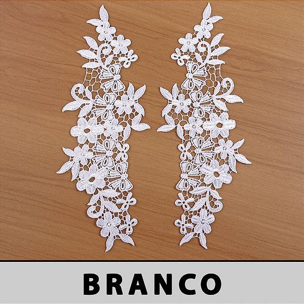 6 Pares da Aplicação Guipir Branca CH-4789 (12,5cm - 34,0cm)