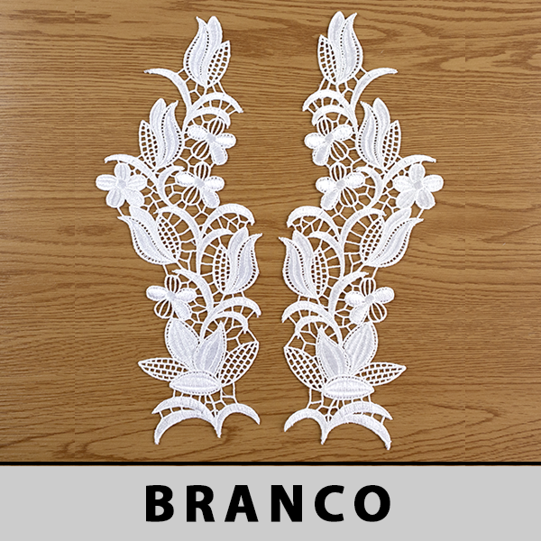 6 Pares Aplicação Guipir Branca CH-4658 (11,0cm -30,0cm)
