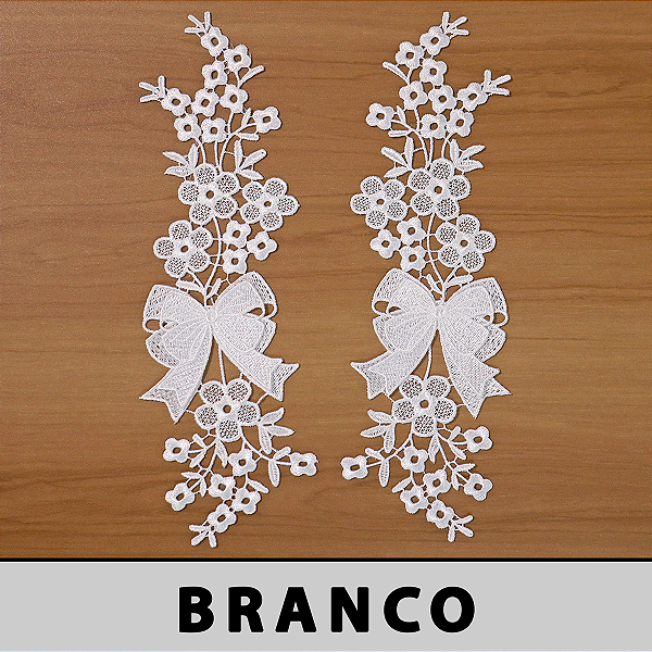 6 Pares da Aplicação Guipir 3D Branca CH-4854 (9,5cm - 31,0cm)