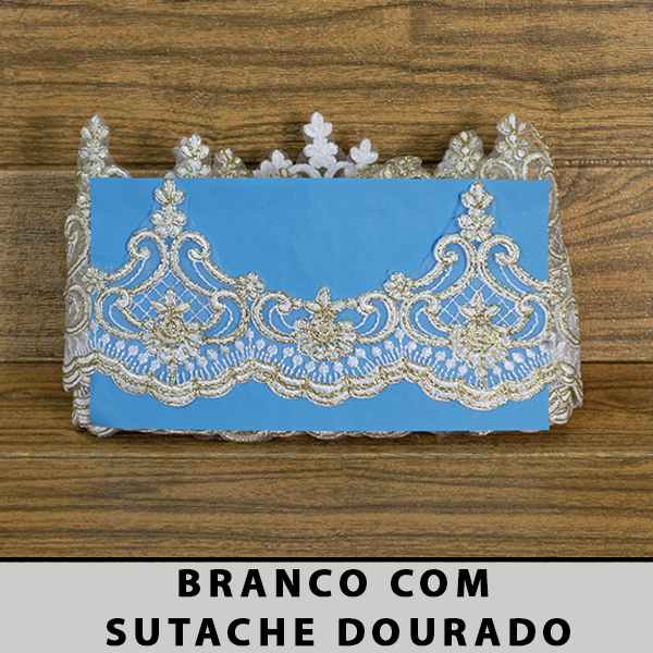 Tule Bordado Branco com Detalhes Dourado CH-3206/D (11,5cm - 9,14m)