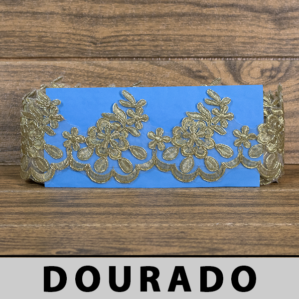 Tule Bordado Dourado CH-1974/B (8,5cm - 9,14m)