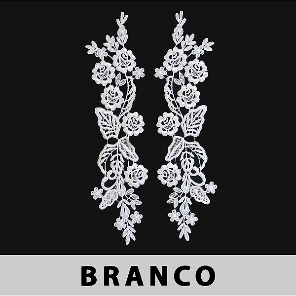 6 Pares da Aplicação Guipir Branca CH-2659 (8,5cm - 33,0cm)