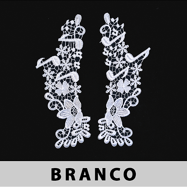 6 Pares da Aplicação Guipir Branca CH-4648 (10,0cm - 26,5cm)